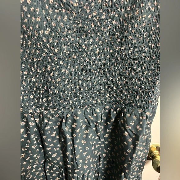 Madewell Tucker Tie Strap Mini Dress Green Floral Smocked Bodice Size XL NWT - Picture 3 of 8